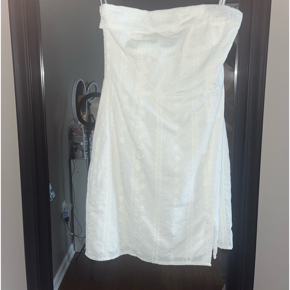 Strapless Eyelet Embroidery Mini Dress